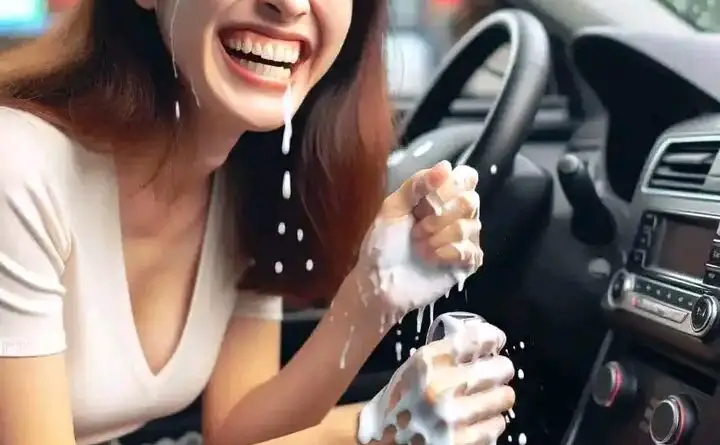 A woman having Fun in her Car